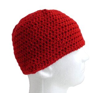 Red Skull Cap OS Men Women Hat Handmade Crochet Hand Knit NWT